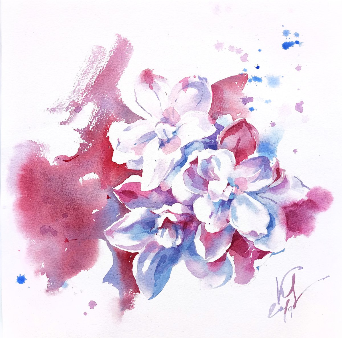 Impressionistic Botanical Watercolour By Ksenia Selianko, 12 X 12", Thousand Shades Of Lilac, Original Artwork