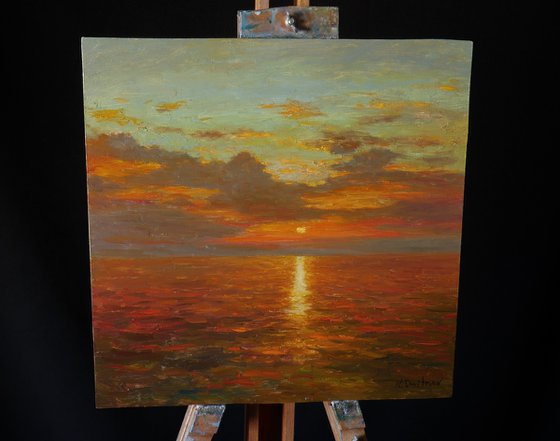 Bright Sunset Over The Sea - original oil painting