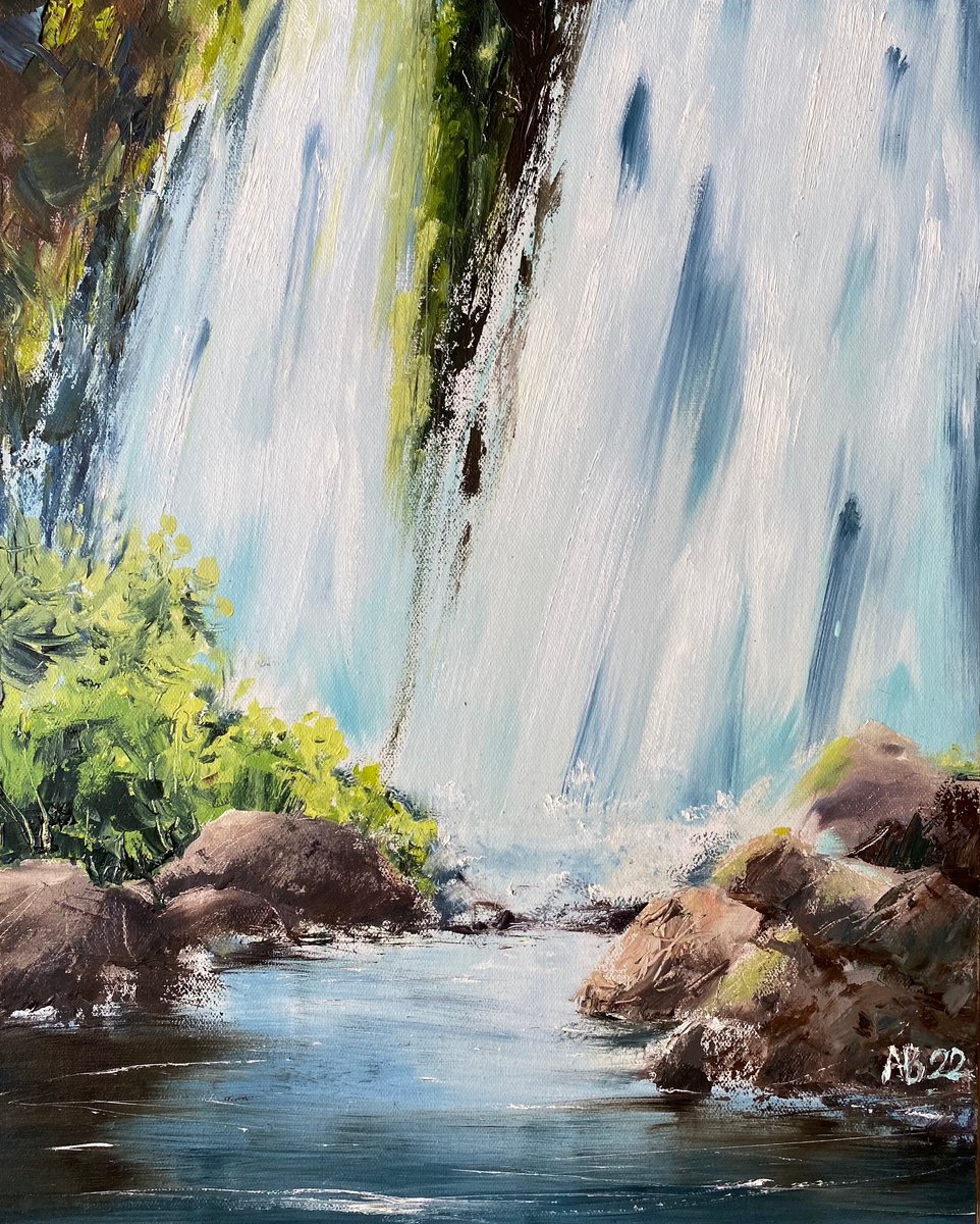 Waterfall - original oil painting by Anna Boginskaia