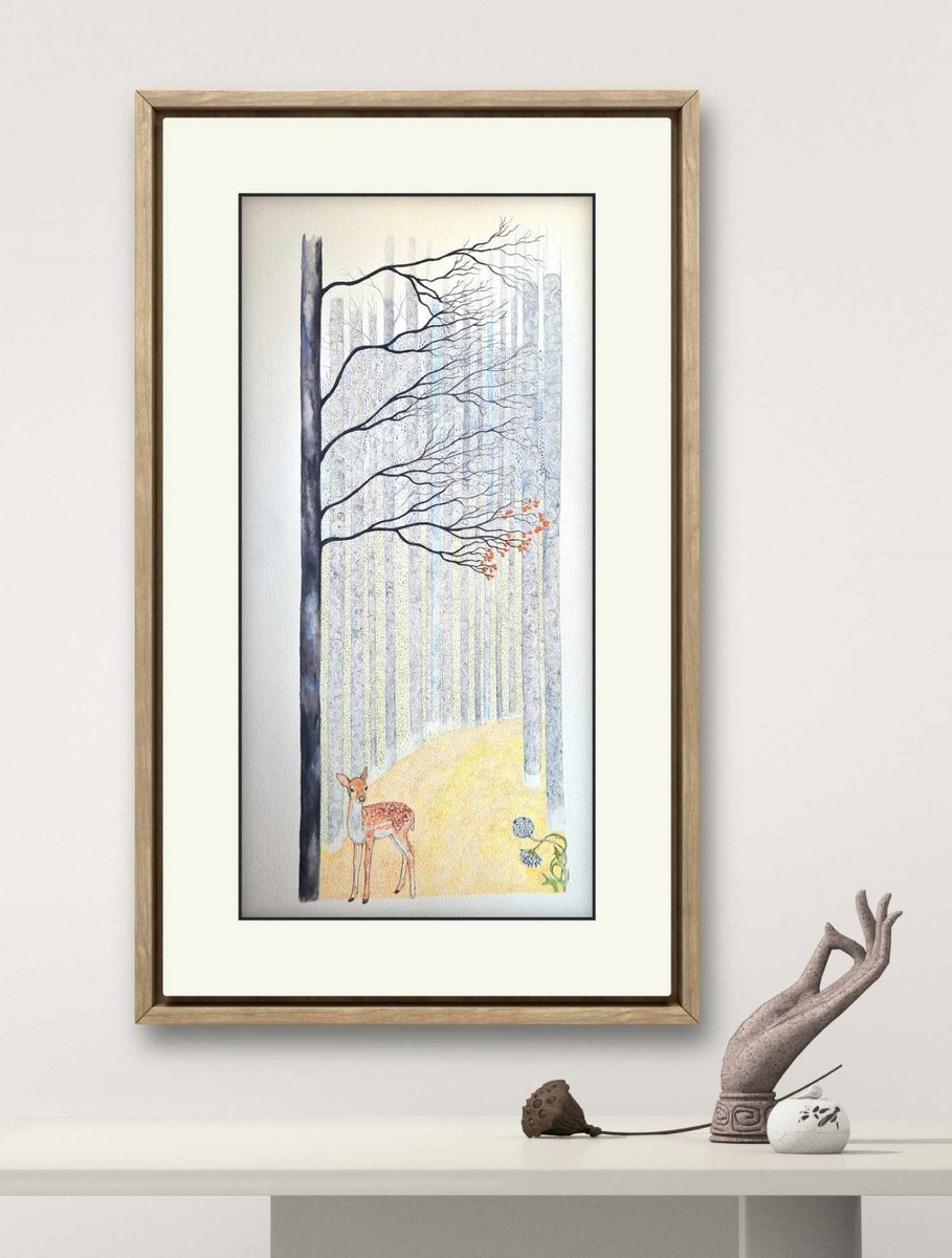 Illustrative Landscape Watercolour By Marian Gorin, 16 X 31", Elusive Grace, Original Artwork