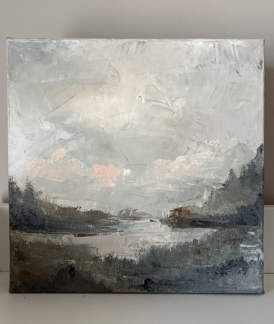 Impressionist lake river sunset