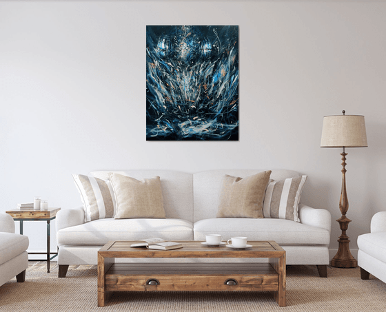 Large Spontaneous Dark Blue Angel Series Painting By KLOSKA