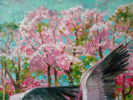 Storks on a Flower Meadow