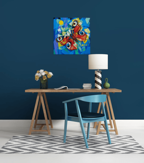 Butterfly (60x60cm, cubism, oil painting, ready to hang)