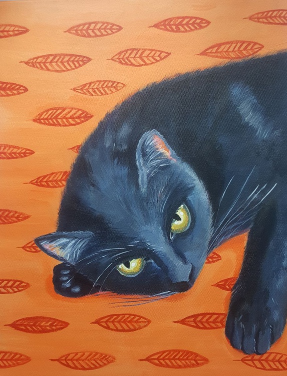 Black Cat Acrylic Painting By Mary Stubberfield Artfinder