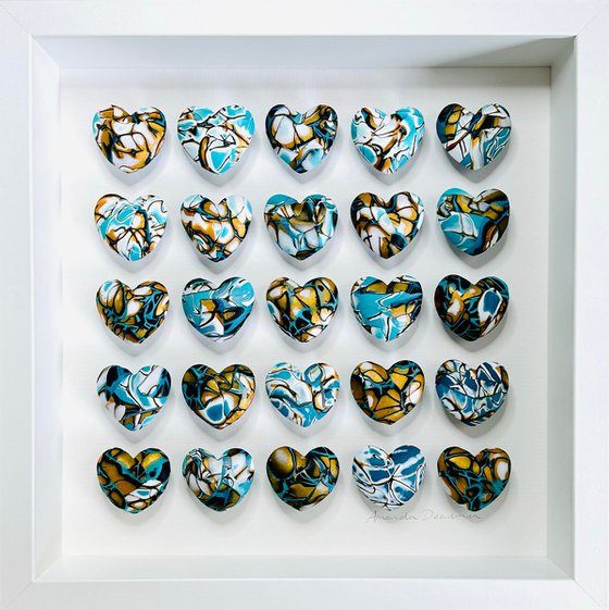 LOVE - Aqua, gold, black & white Mokume Gane