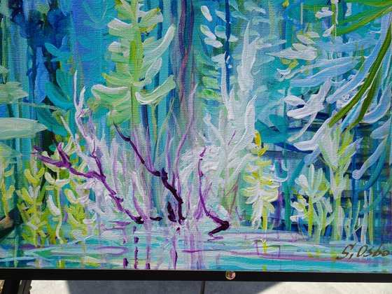 REFLECTIONS III. Water Lily Pond and Orchids Painting inspired by Claude Monet