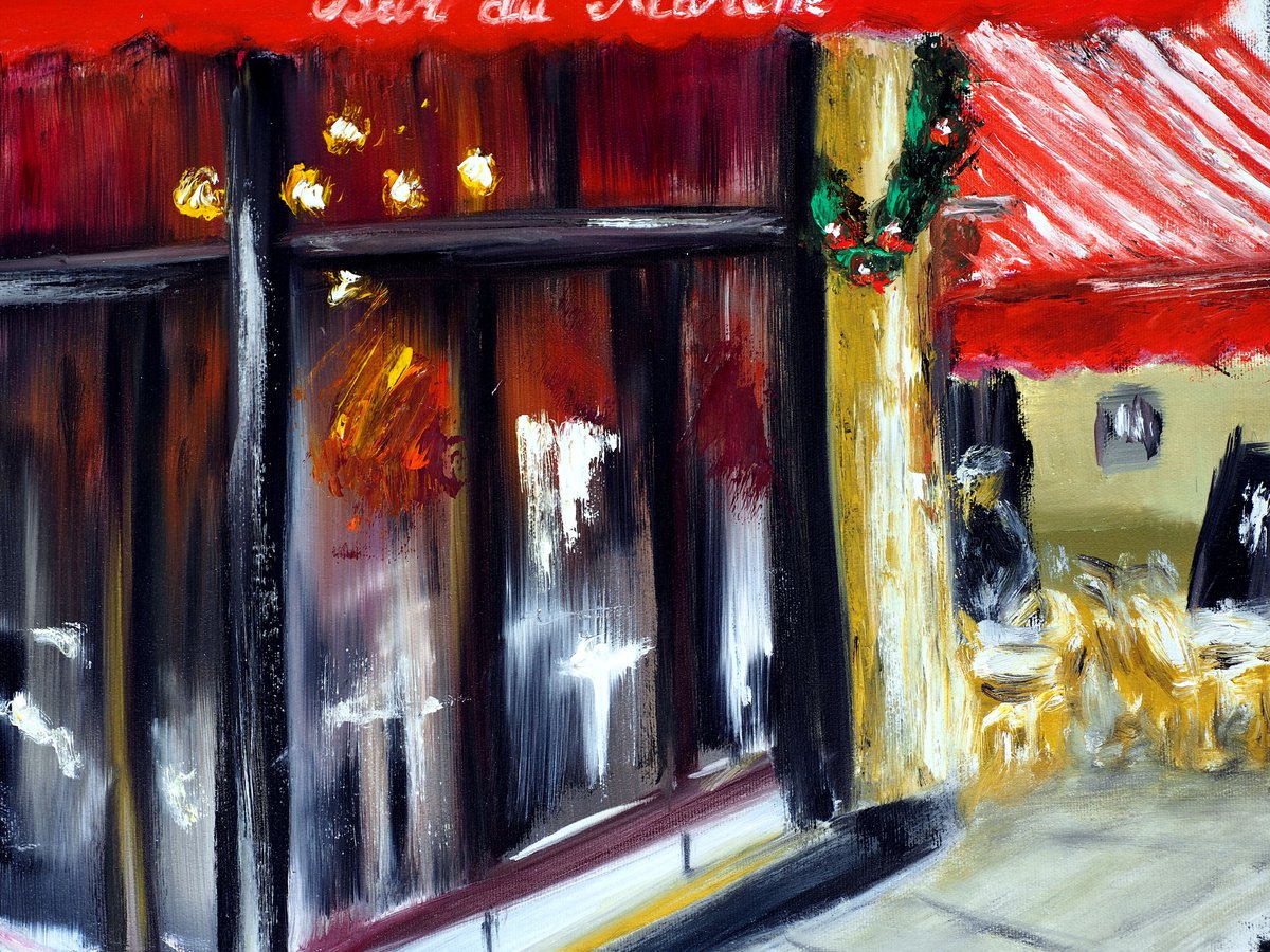 Impressionistic Cityscapes Oil Painting By Ruslana Levandovska, 24 X 30", Christmas At Bar Marche, Paris, Original Artwork