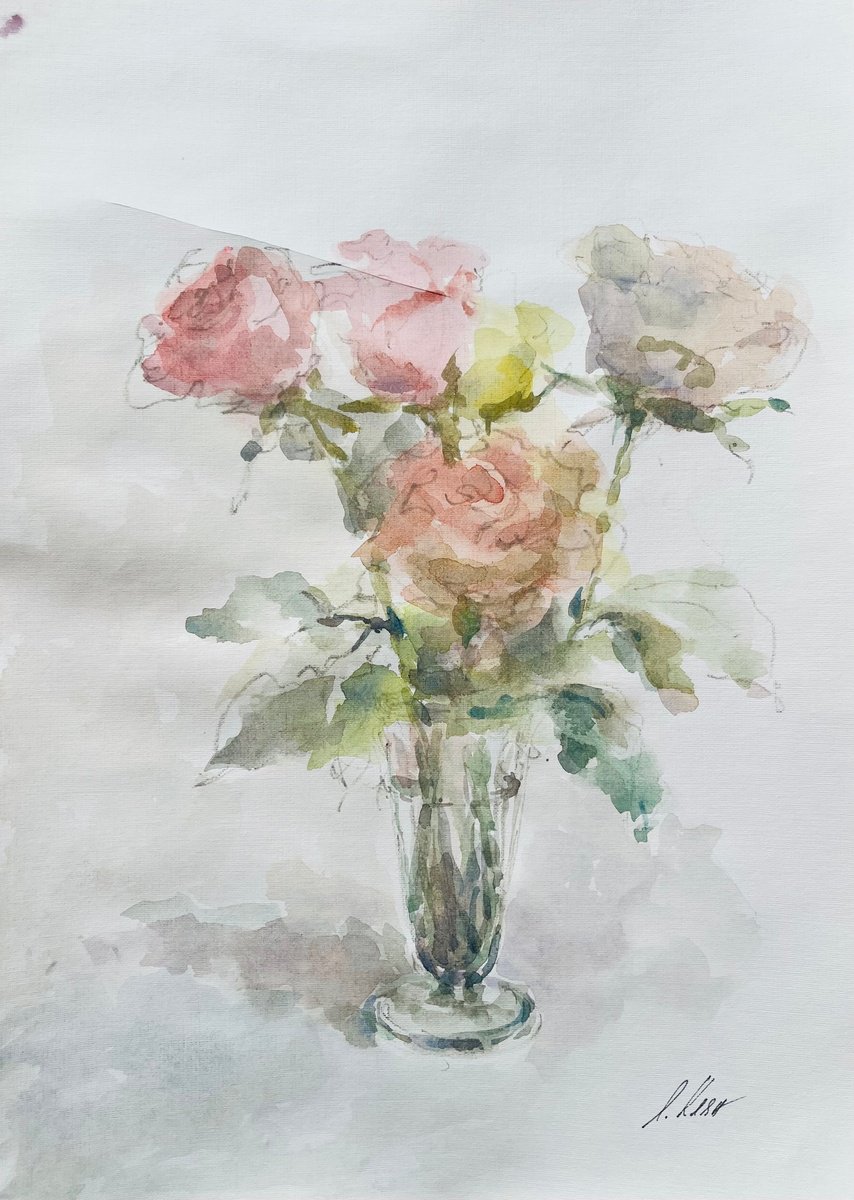 Impressionistic Botanical Watercolour By Elena Klyan, 12 X 17, Roses 3 2025, Original Artwork