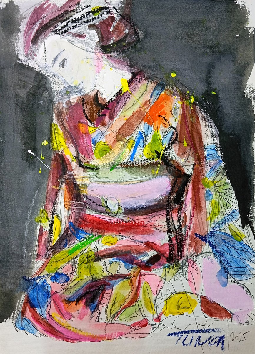 Expressive Portrait Watercolour By Catalin Ilinca, 12 X 16, Sakura No Hana (L