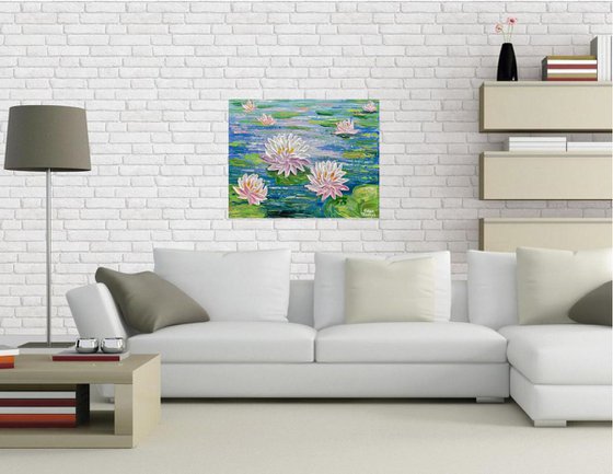 Water Lilies Pond - Impasto Floral Art