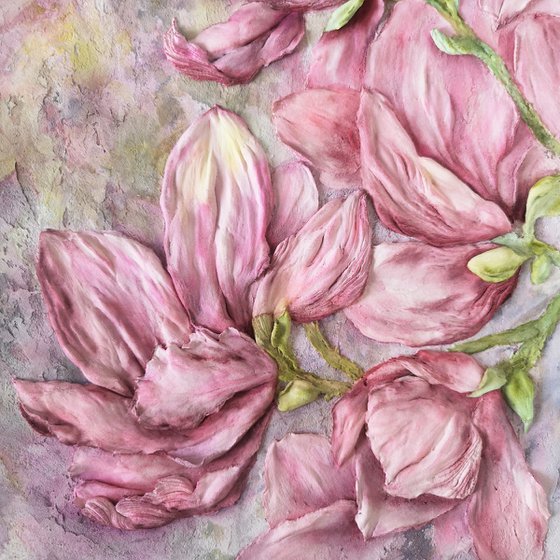 Pink magnolias sculpture painting