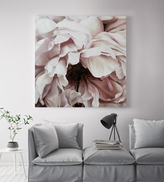 "Blossomed peony 2"  Pink white flower art
