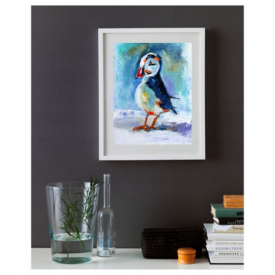 Puffin Painting Original Art Bird Artwork Small Wall Art