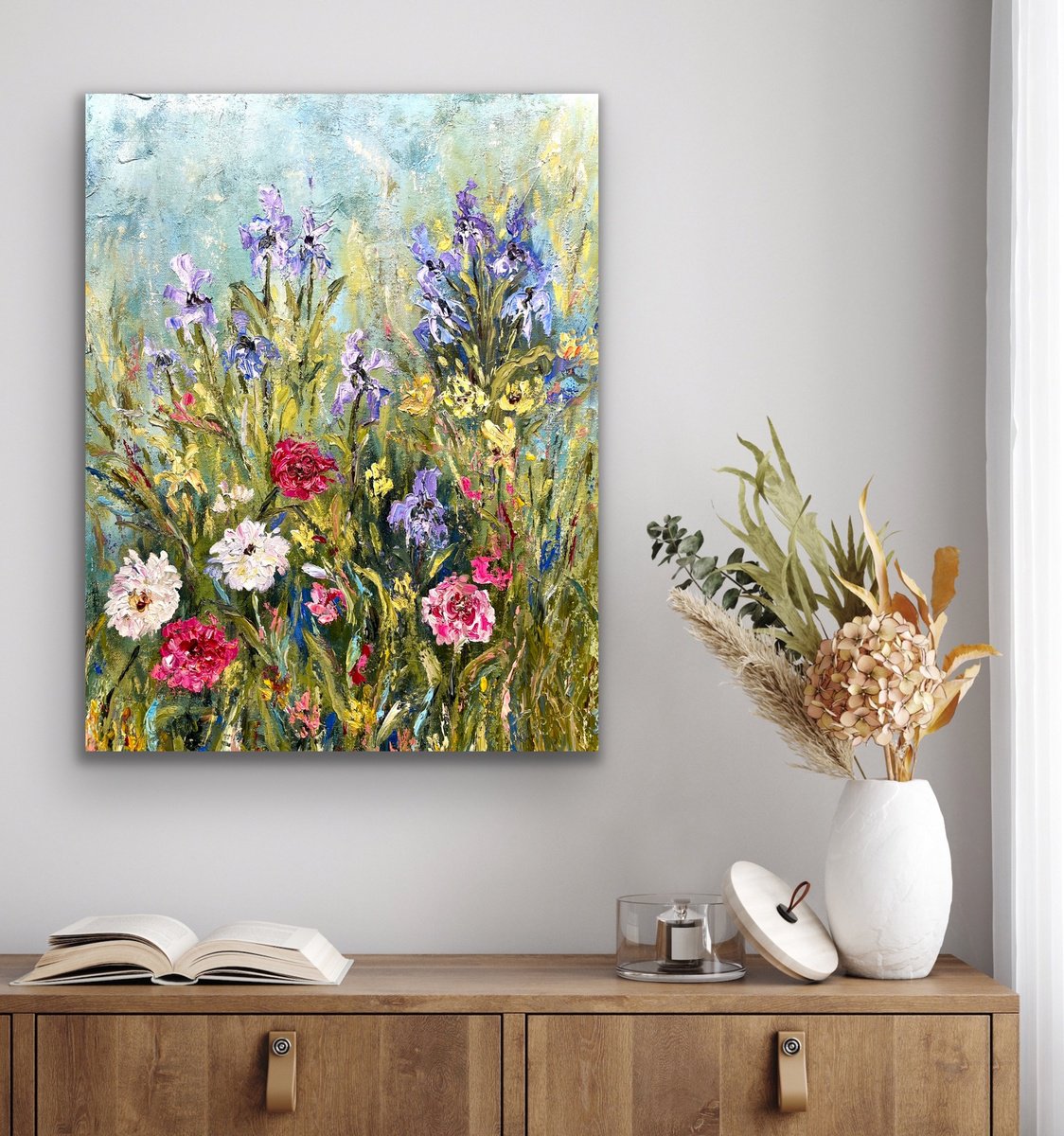 Among Irises And Zinnias By Pooja Verma, 16 X 20, Artwork For Sale On Artfinder