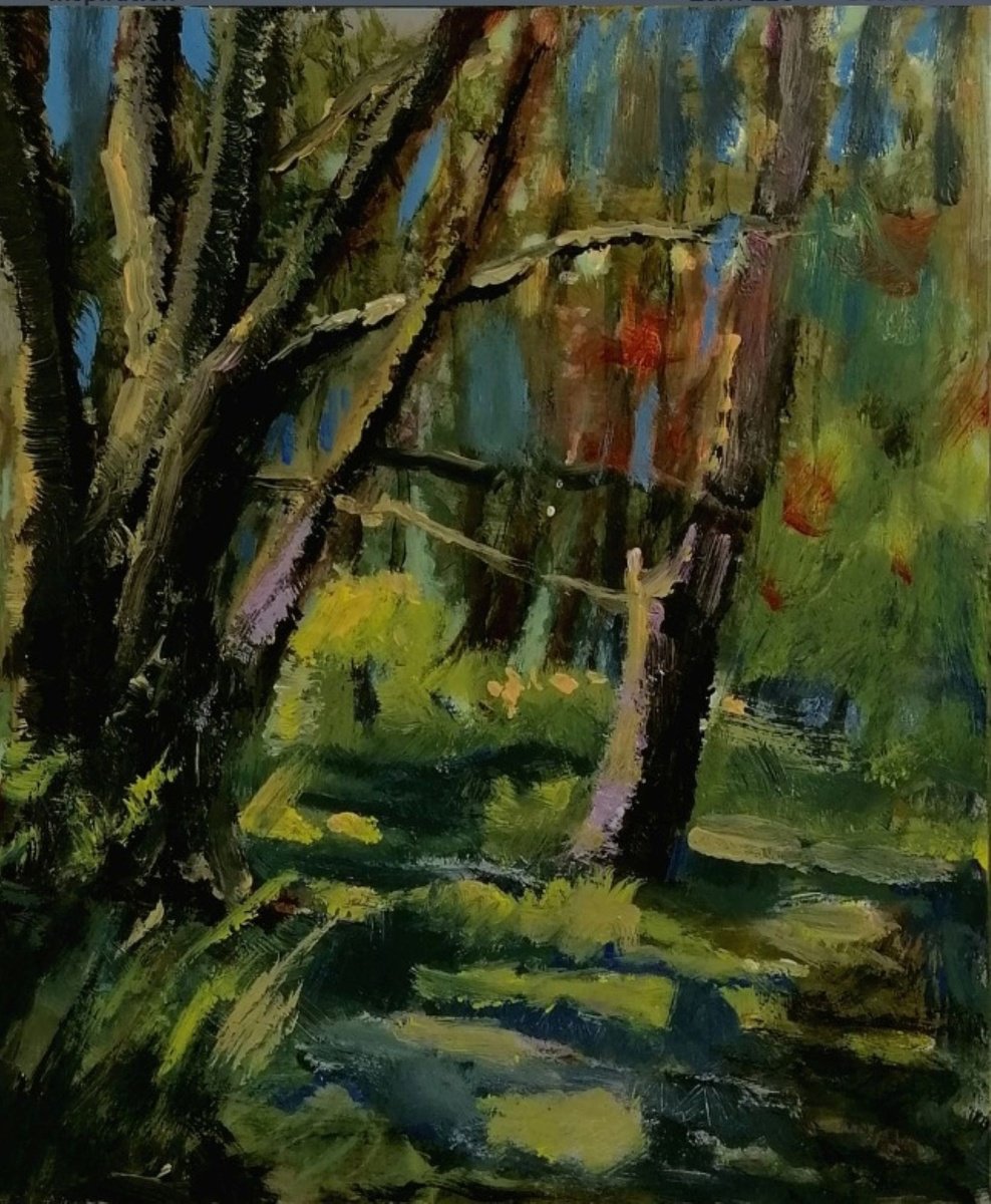 Impressionistic Landscape Acrylic Painting By Alan Harris, 10 X 12, Woods, Original Artwork