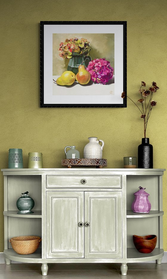 Pears And Hydrangea Flowers