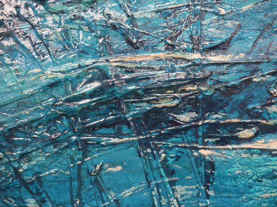 Malted Seas  160cm x 60cm texture Abstract painting teal turquoise