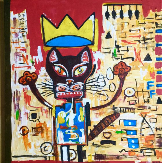 Cat version of painting by Jean-Michel Basquiat "GRILLO" (1984)