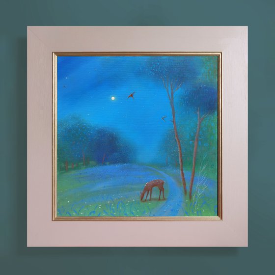 Bluebells Under The Full Moon - framed ready to hang