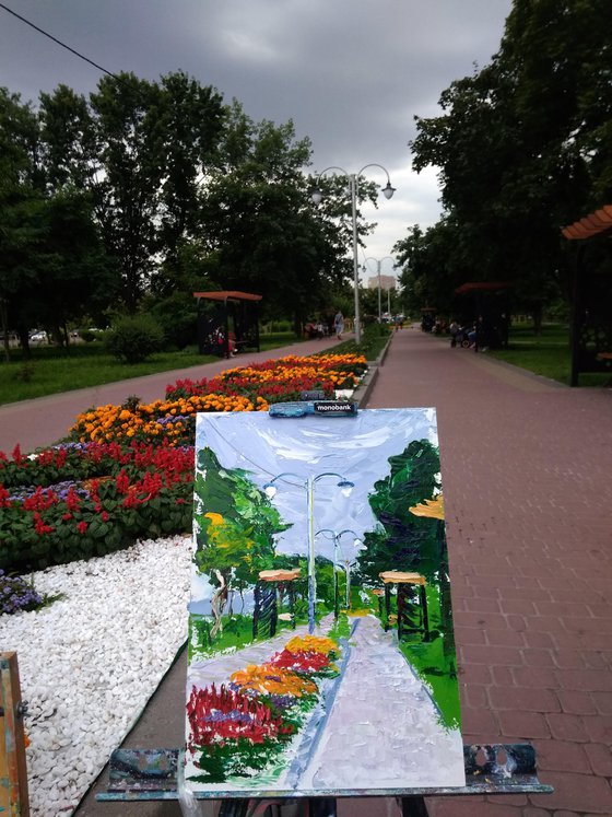 City park with flowers
