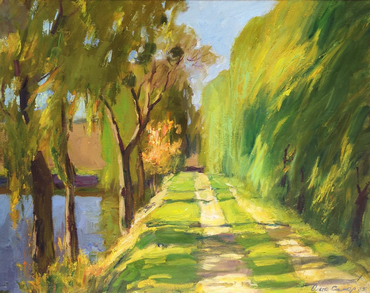 Impressionistic Landscape Oil Painting By Olga Samar, 20 X 16", Warm Wind, Original Artwork