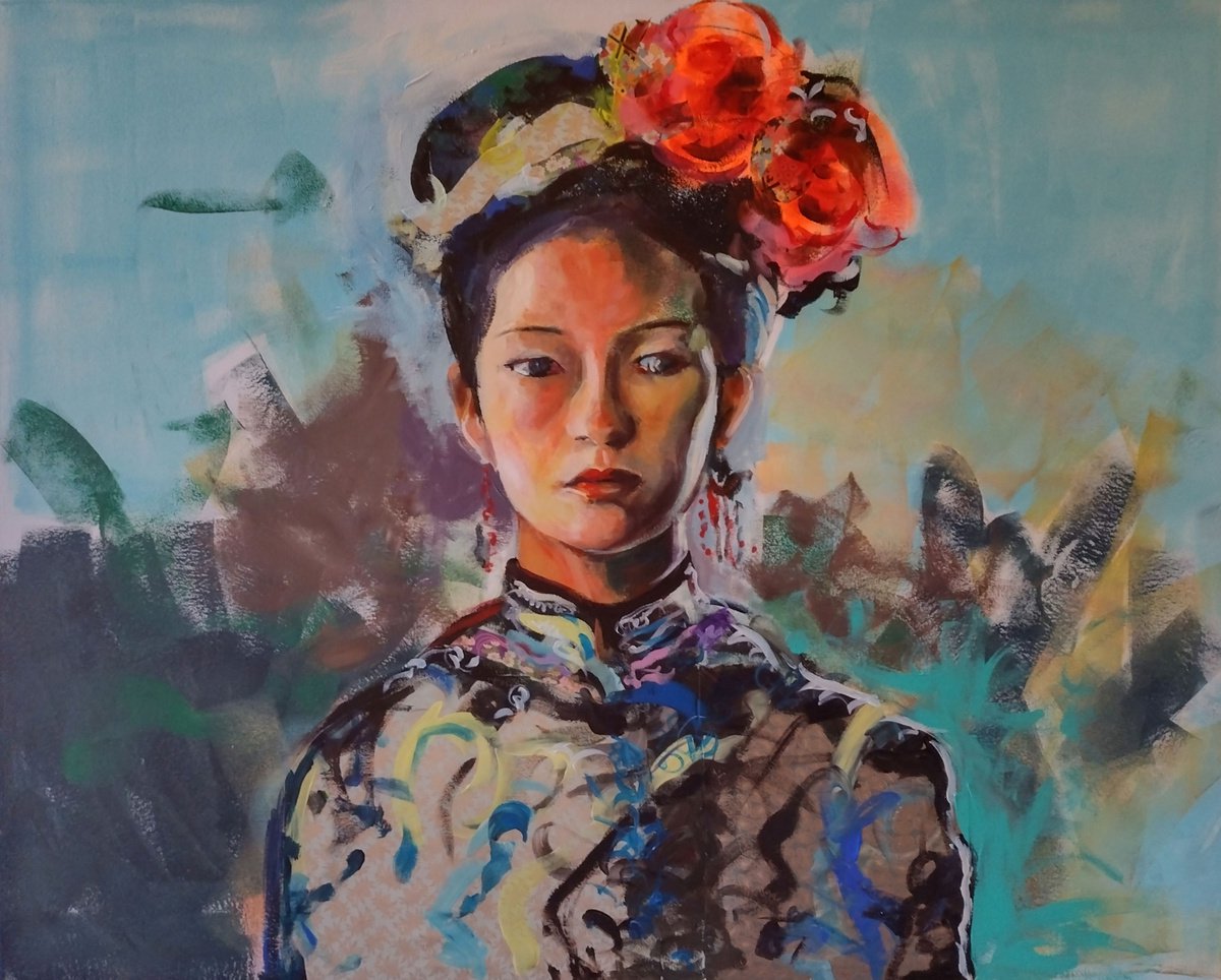 Expressive Portrait Acrylic Painting By Marina Del Pozo, 39 X 31", Respect 2, Original Artwork