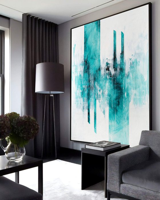 Cold Silence - Extra Large Abstract Painting 70 inches  - FREE SHIPPING