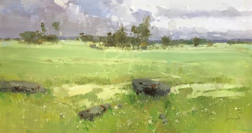 Meadow, Landscape oil painting, One of a kind, Signed, Handmade artwork, Ready to hang by Vahe Yeremyan