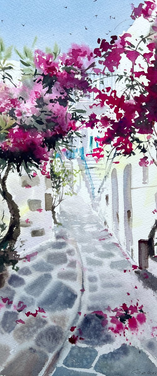Greek town street by Eugenia Gorbacheva