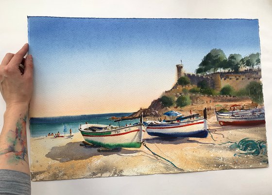 Boats on the beach in Tossa del Mar, Spain
