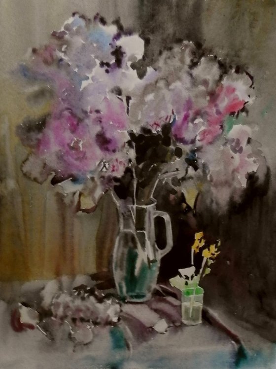 lilac, original watercolor painting 60x80 cm