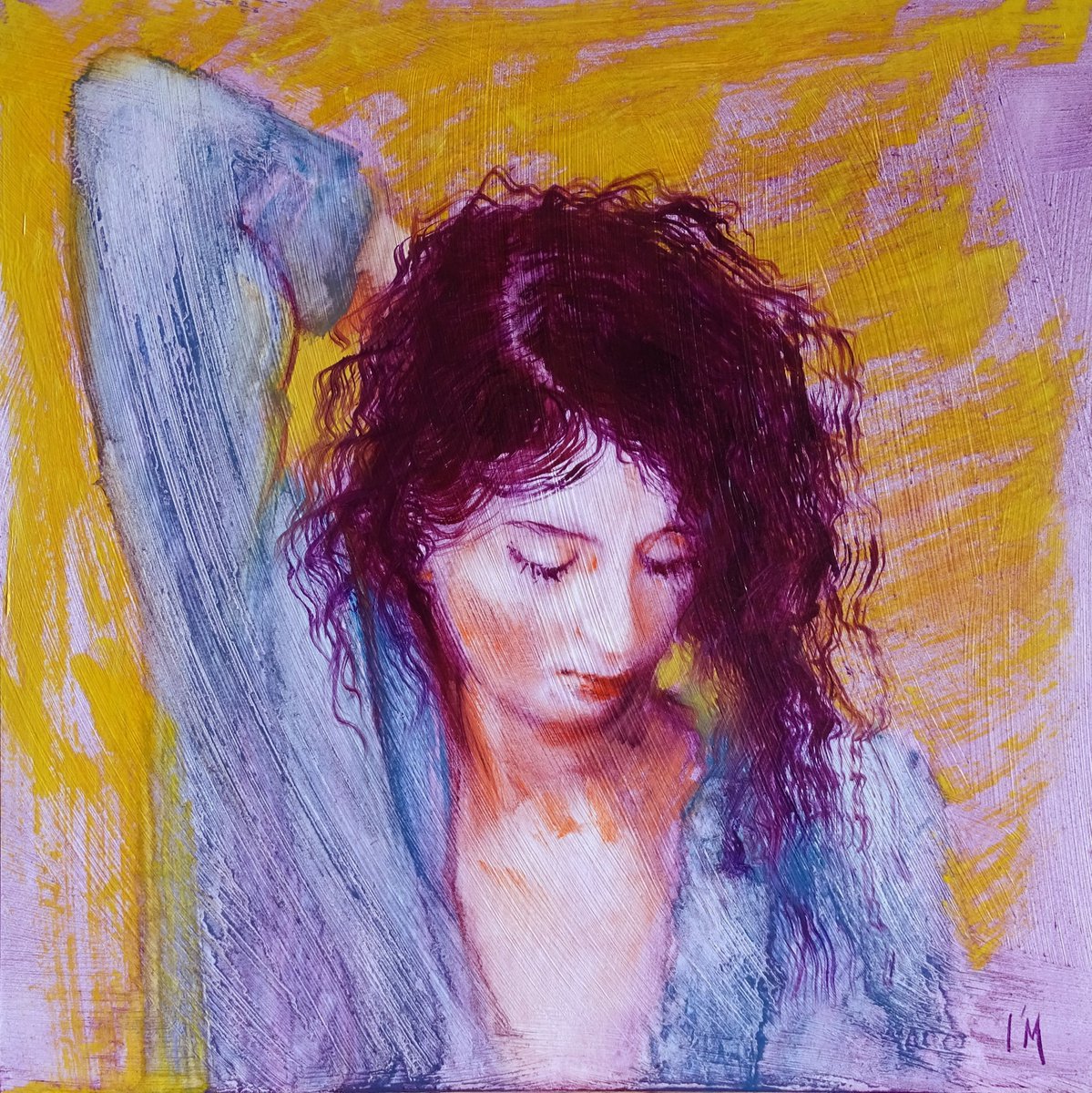 Expressive Portrait Oil Painting By Isabel Mahe, 13 X 13, Upon Waking, Original Artwork