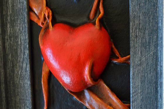 Lovers Heart 28 - Original Framed Leather Sculpture Painting Perfect for Gift