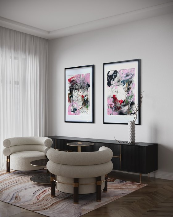 Framed abstract paintings