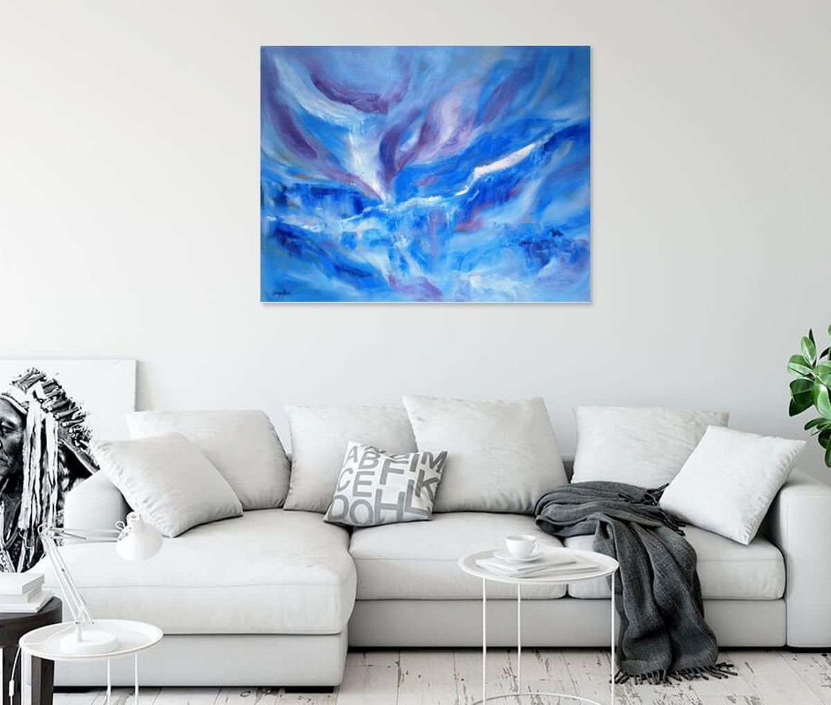 Abstract Oil Painting By Deepa Kern, 31 X 24, Waterscape, Calm Blue, Original Artwork