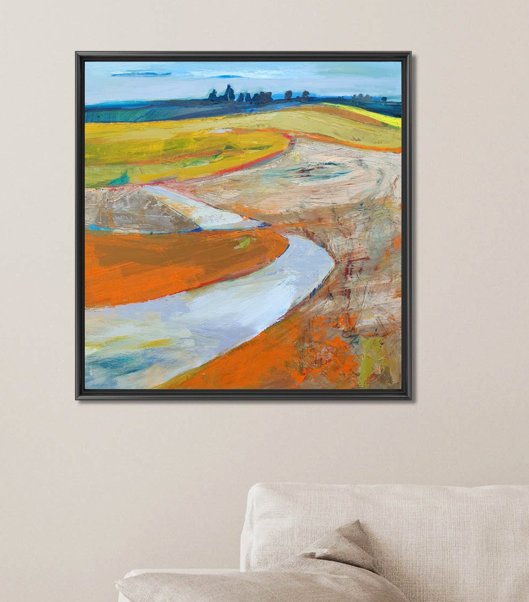 Expressive Landscape Oil Painting By Victoria Cozmolici, 24 X 24", The Road, Original Artwork