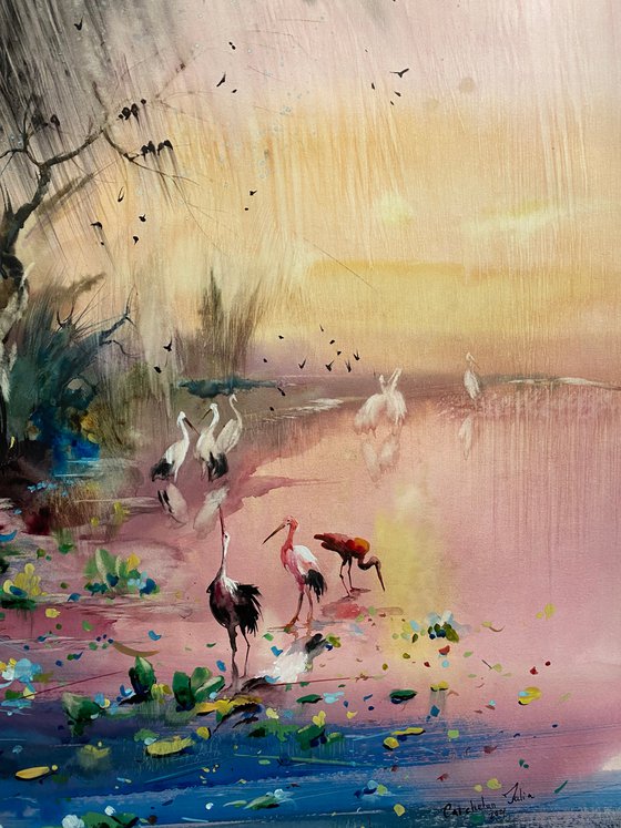 Sold Watercolor “Sunset rain. Danube Delta” perfect gift