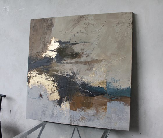 "Flight 2" Beige brown gold abstract art