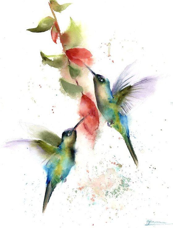 Two flying hummingbirds