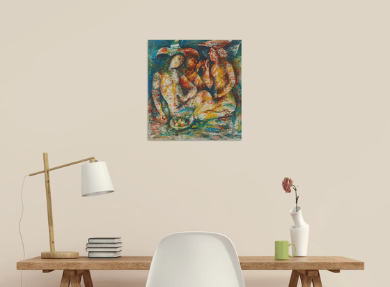 Picnic (43x40cm, oil painting, paper)