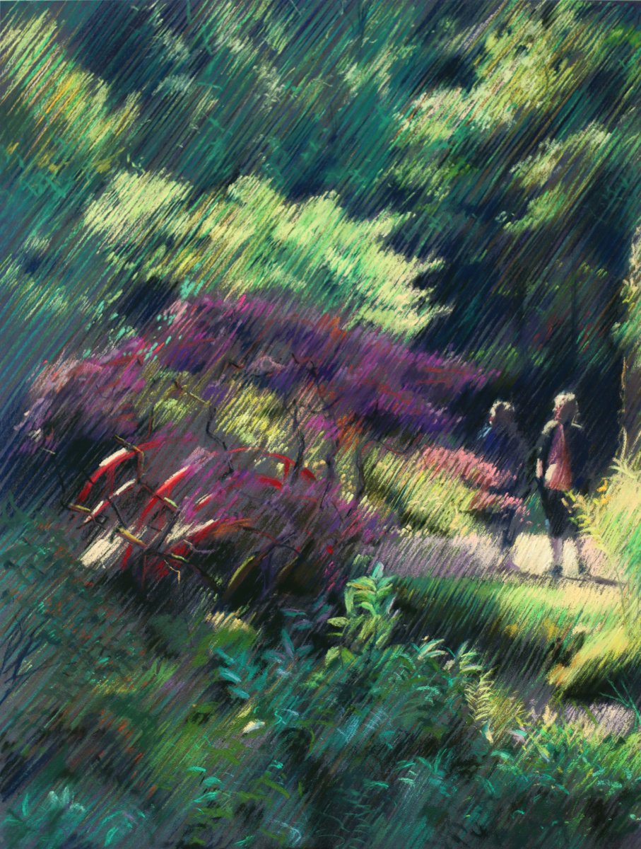 Impressionistic Landscape Pastel Drawing By Corne Akkers, 20 X 26, Japanese Garden (2014), Original Artwork