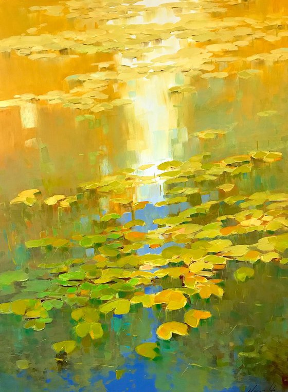 Waterlilies Pond, Large Original oil Painting, Handmade artwork, One of a Kind