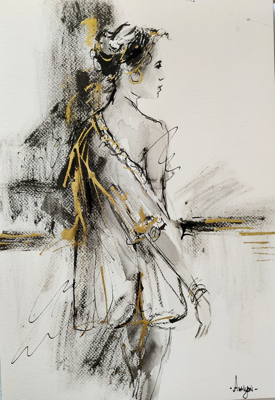 Woman ink drawing series-Figurative drawing on paper