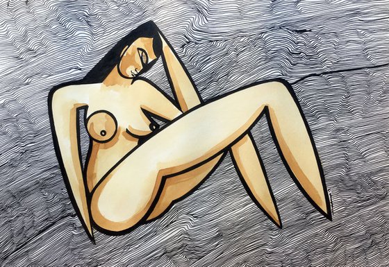 Nude with Linear Background