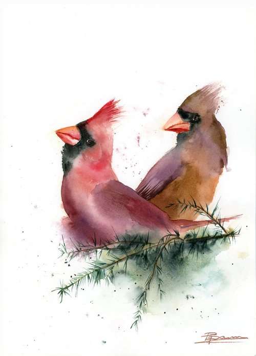 Two Cardinals by Olga Tchefranov (Shefranov)