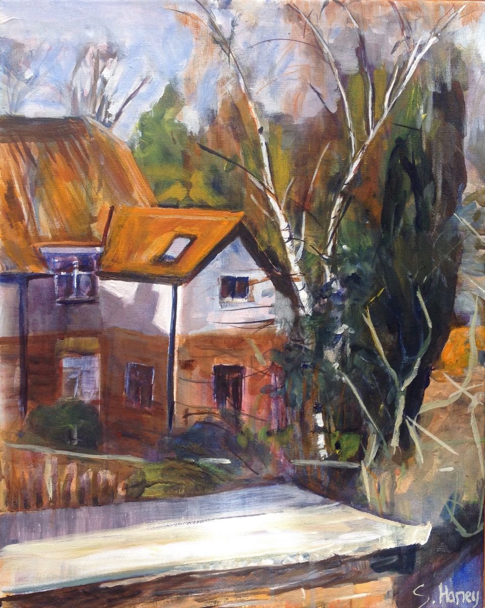 Impressionistic Landscape Acrylic Painting By Sandra Haney, 16 X 20", February Morning, Original Artwork