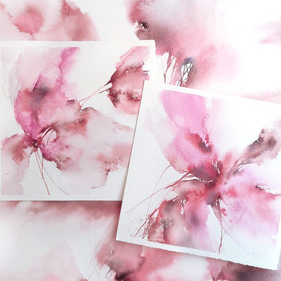 Pink flowers diptych