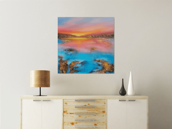 A beautiful large modern abstract figurative seascape painting "Evening mood"