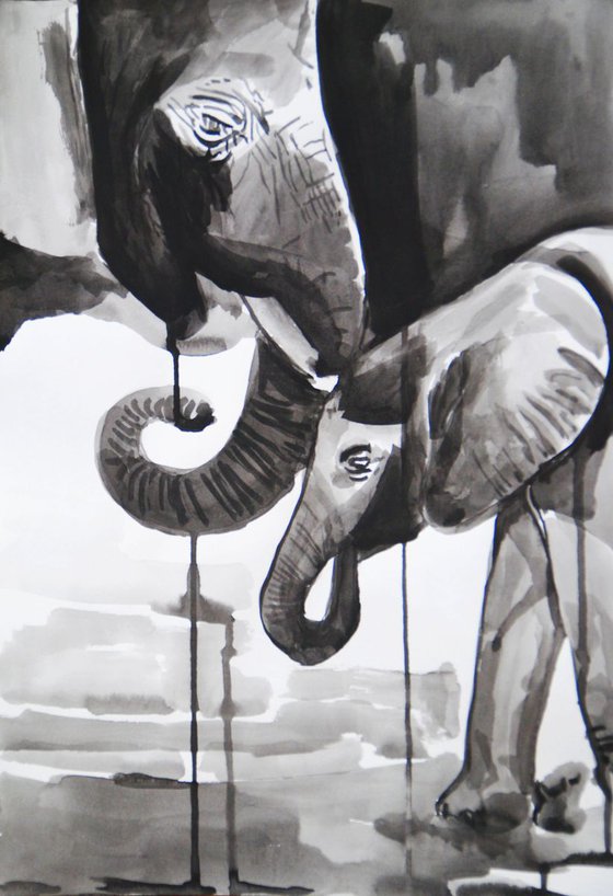 Elephants  / 50 X 34 cm